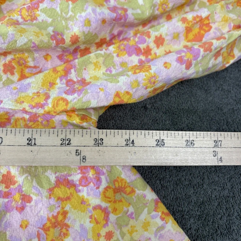 Free People James Top Womens M Yellow Floral Peasant Boho Smocked Button Front